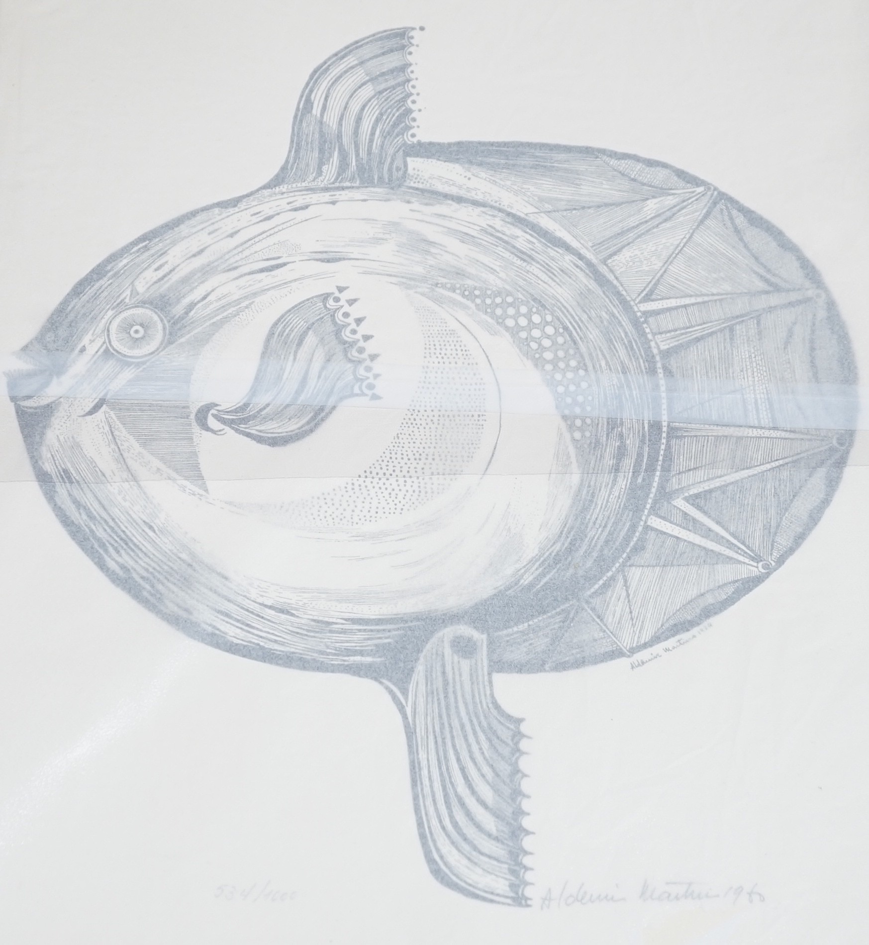 Aldemir Martins (Brazilian, 1922-2006), woodcut, 'Sun fish', signed and dated 1960, 534/1000, 46 x 37cm, unframed